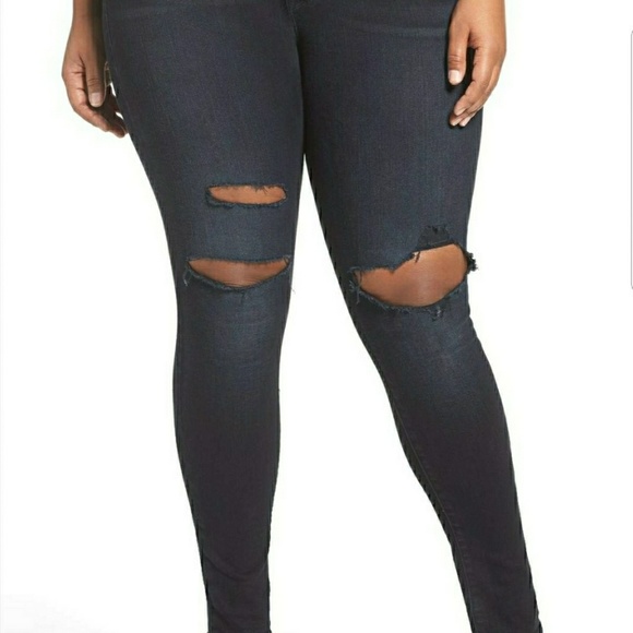 Good American Denim - Good American High Rise Ripped Skinny Jeans